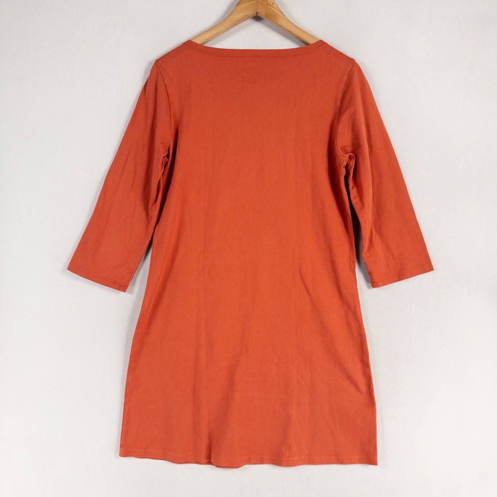 Garnet Hill Tunic Dress Sz 8 Orange Organic Cotton Jersey Knit 3/4 Sleeve Casual - Picture 3 of 8